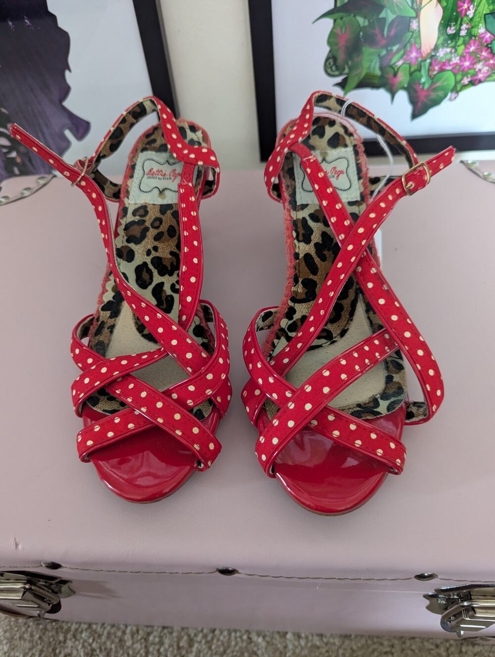 Bettie Page Red and White Polka Dot Sandals Sz 7